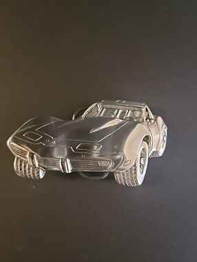 Vintage Corvette Belt Buckle, Pure Pewter, USA Design, S#266, Great Cond. 1979